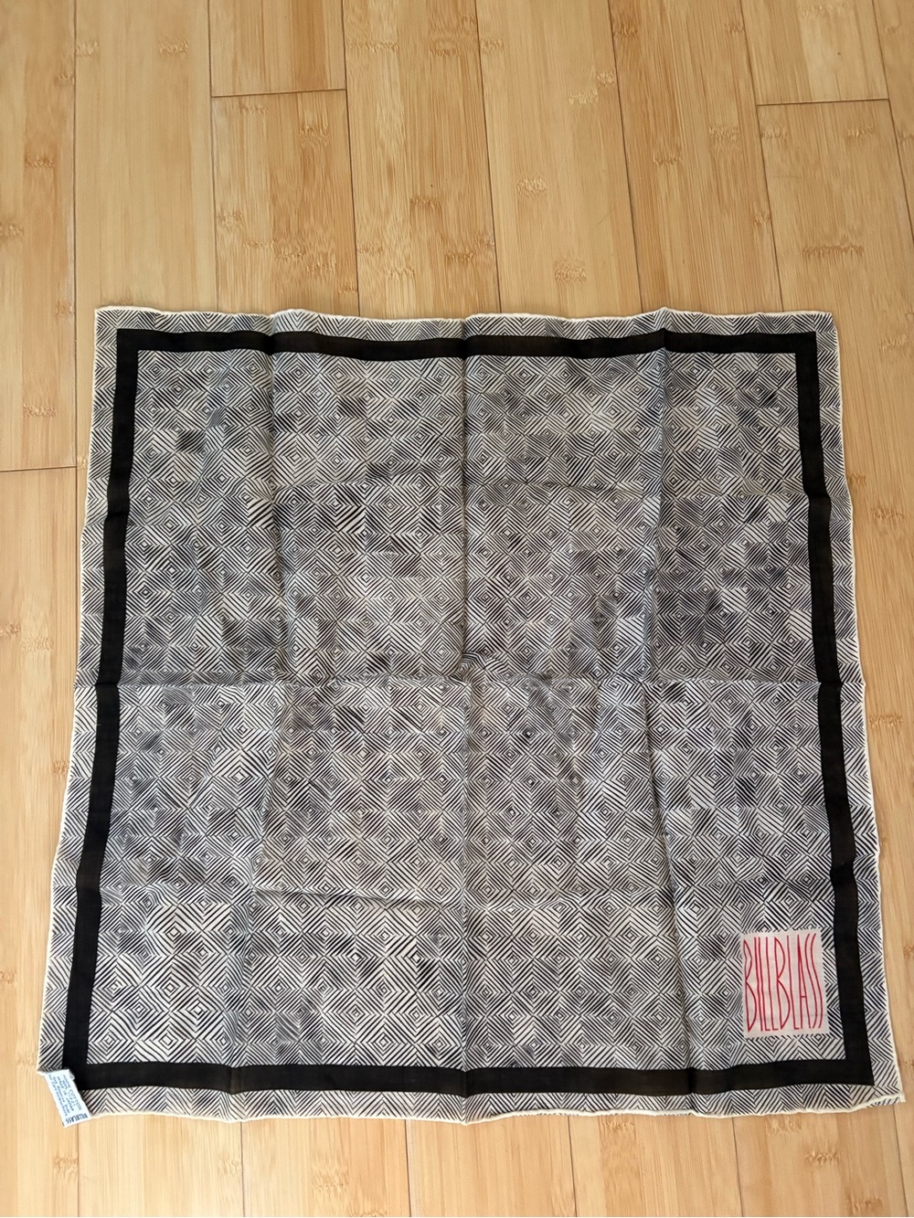 Vintage Bill Blass Black & White Geometric 100% Cotton Square Scarf